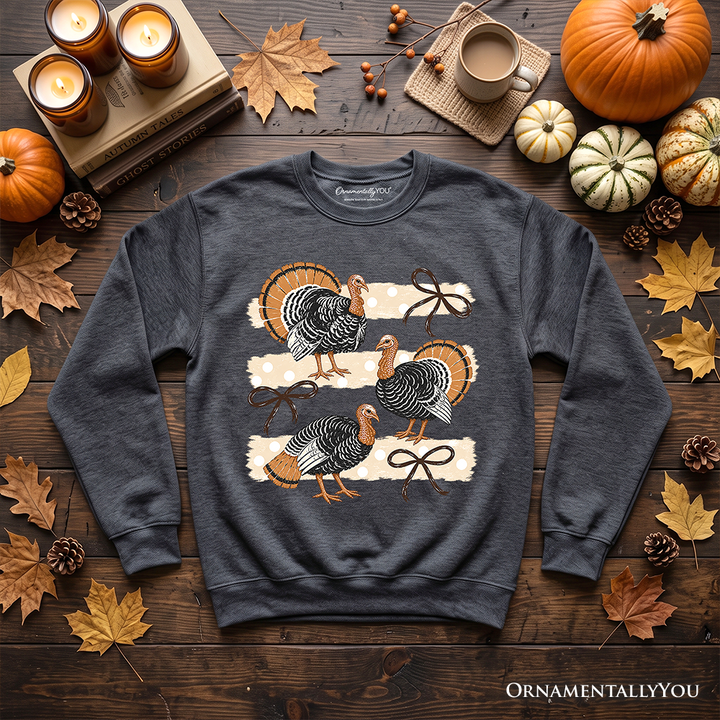 Turkey Bow Thanksgiving Sweatshirt, Coquette Fall Sweater