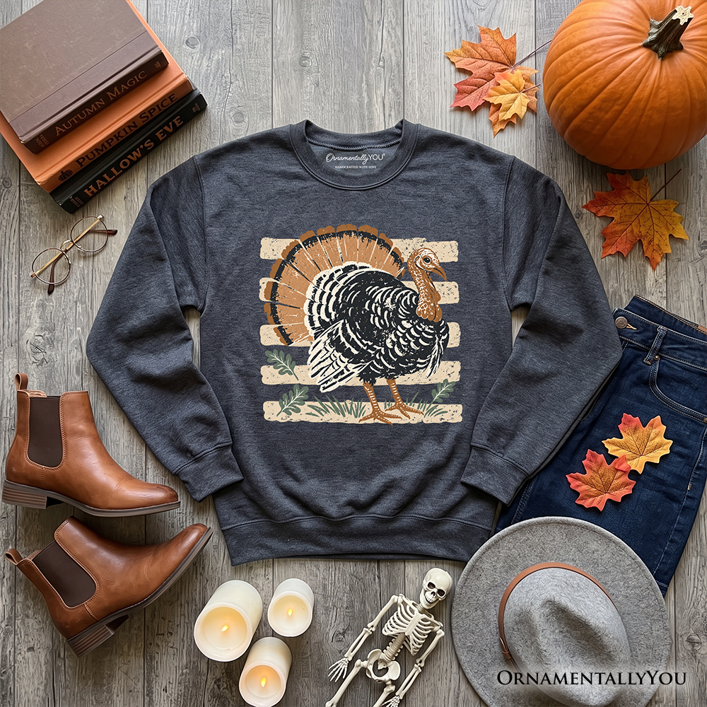 Vintage Turkey Sweatshirt, Retro Thanksgiving Fall Holiday Sweater