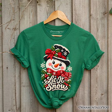 Let It Snow Faux Cross Stitch Snowman Christmas T-Shirt, Winter Holiday Tee