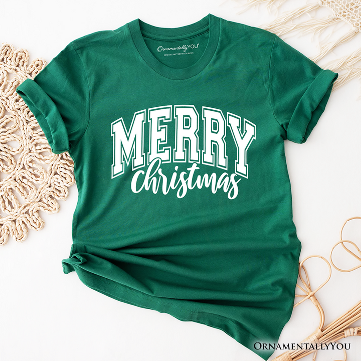 Merry Christmas Collegiate T-Shirt, Classic Holiday Typography Tee