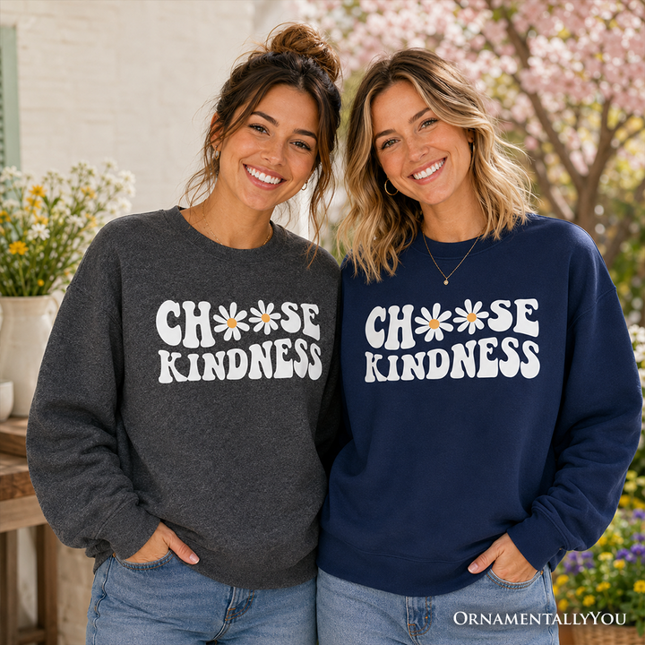 Choose Kindness Daisies Sweatshirt, Retro Groovy Positive Quote Sweater