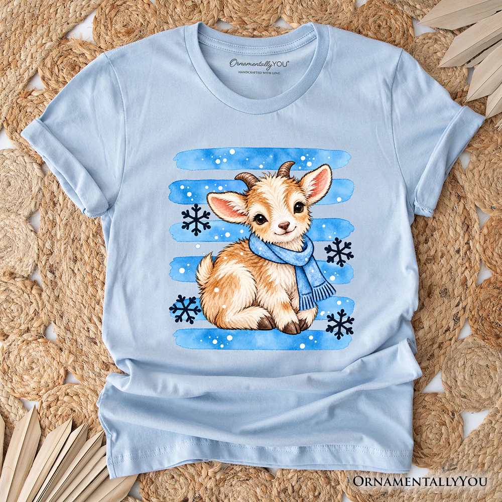 Snowflake Goat Christmas T-Shirt, Cute Winter Scarf Farm Animal Tee