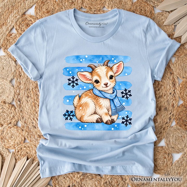Snowflake Goat Christmas T-Shirt, Cute Winter Scarf Farm Animal Tee