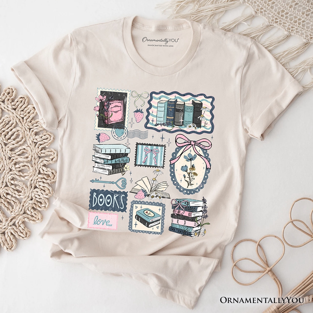 Bookish Love Collage Reader T-Shirt, Vintage Bookworm Aesthetic Tee