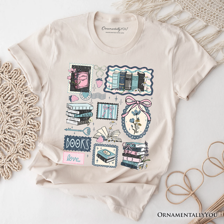 Bookish Love Collage Reader T-Shirt, Vintage Bookworm Aesthetic Tee