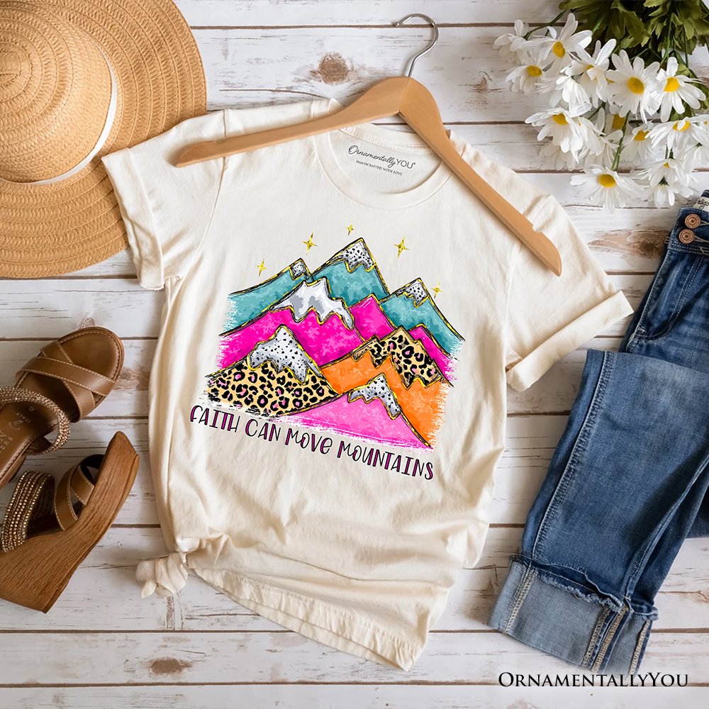 Faith Can Move Mountains Christian T-Shirt, Leopard Inspirational Tee T-Shirts OrnamentallyYou Natural XS 