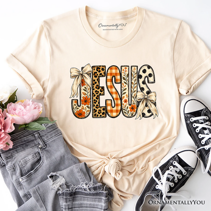 Jesus Coquette Fall T-Shirt, Leopard Plaid Floral Christian Faith Tee
