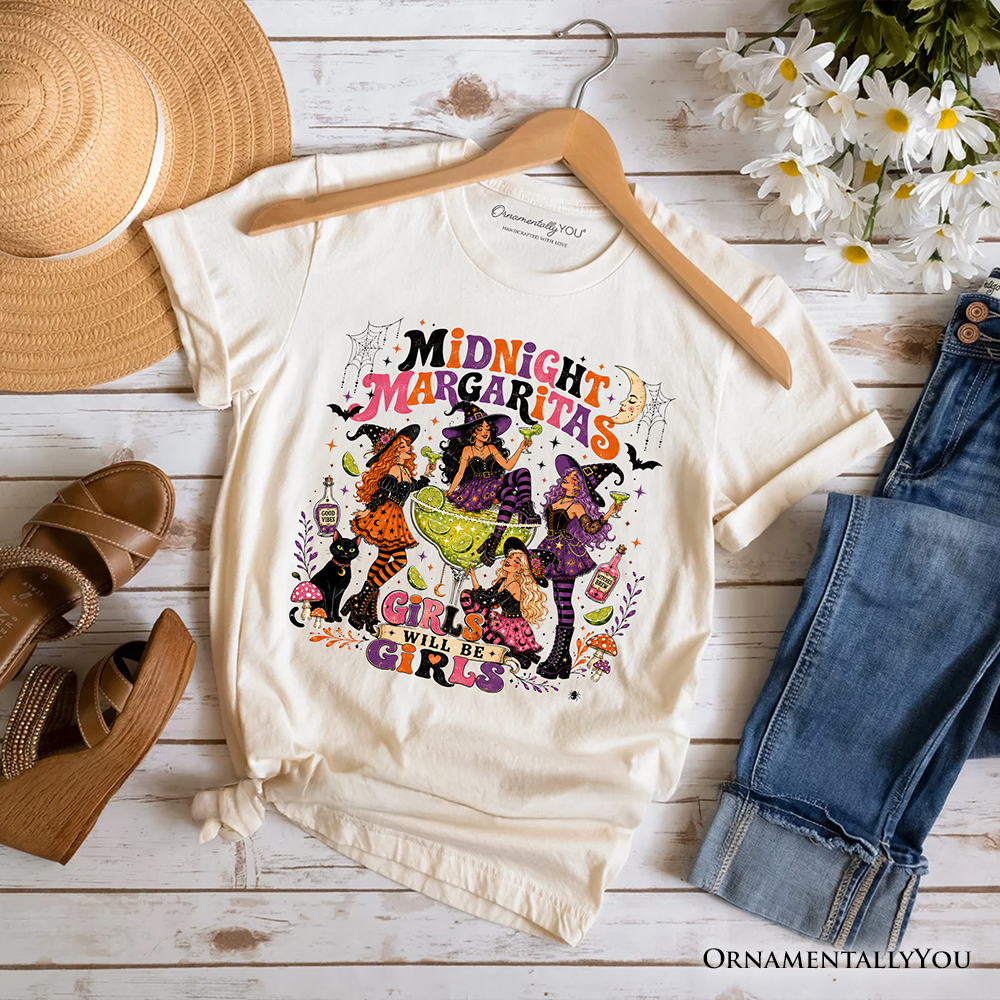 Midnight Margaritas Retro Halloween Shirt, Colorful Girls Night Witch Cocktail Tee