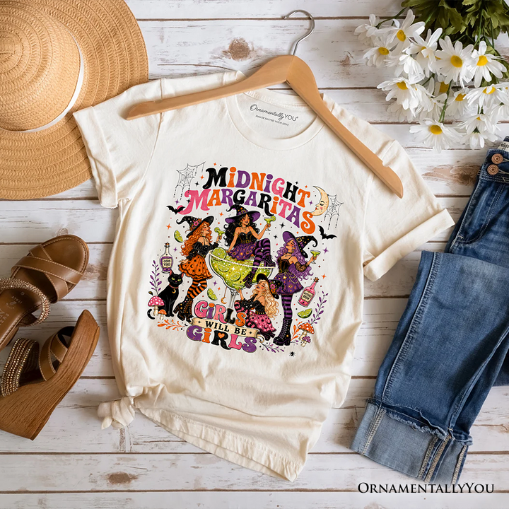 Midnight Margaritas Retro Halloween Shirt, Colorful Girls Night Witch Cocktail Tee