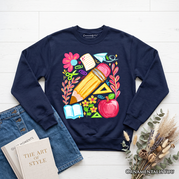 Floral Teacher Pencil Sweatshirt, Colorful Back to School Sweater