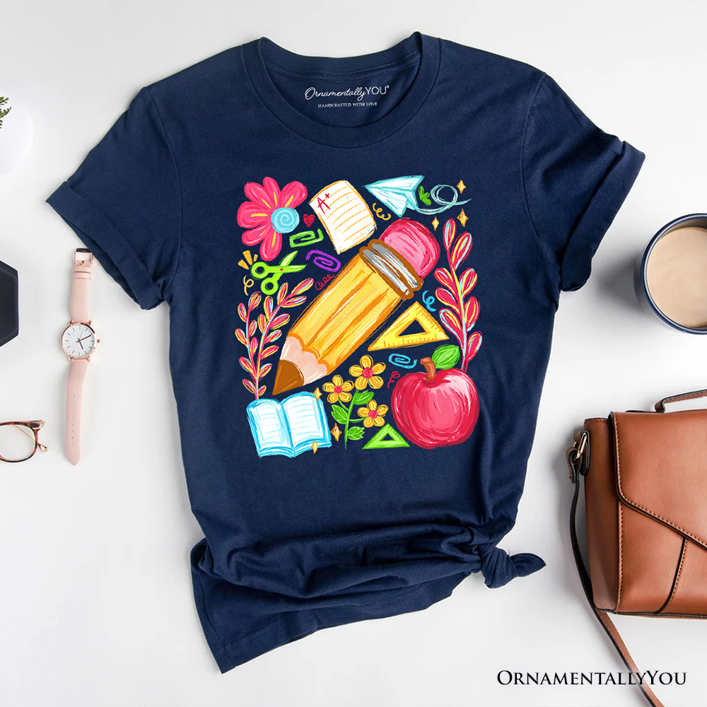 Floral Teacher Pencil T-Shirt, Colorful Back to School Tee