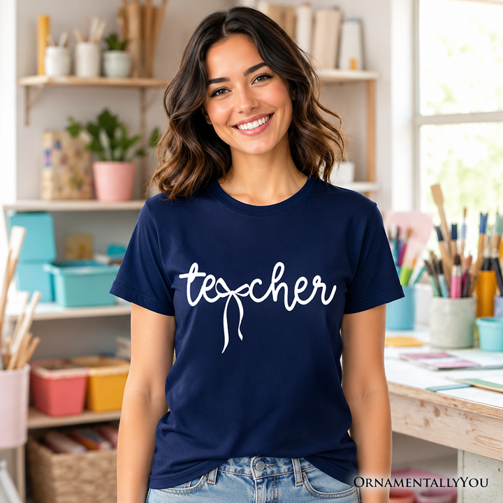 Teacher Coquette Bow T-Shirt, Minimalist Back to School Tee