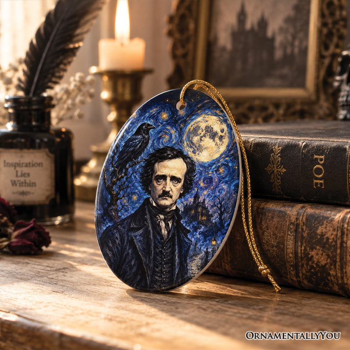 Starry Night Edgar Allan Poe Raven Ornament, Gothic Horror Book Lover Keepsake