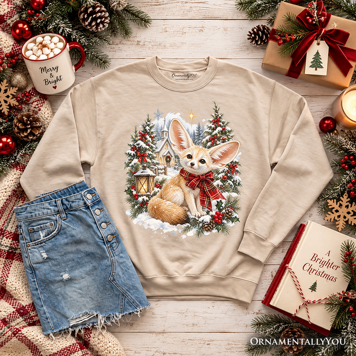 Church Fennec Fox Christmas Sweatshirt, Winter Holiday Animal Sweater