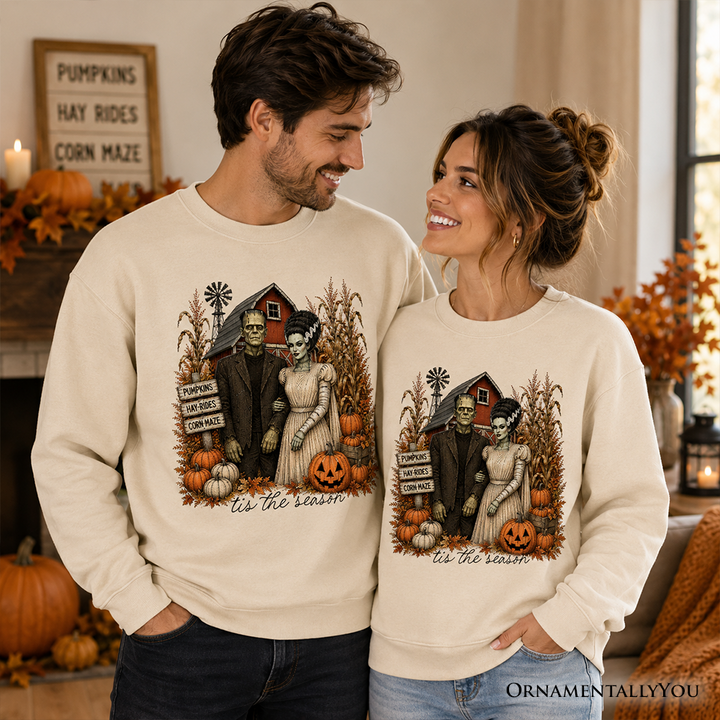 Frankenstein Couple Pumpkin Patch Sweatshirt, Vintage Halloween Fall Festival Sweater