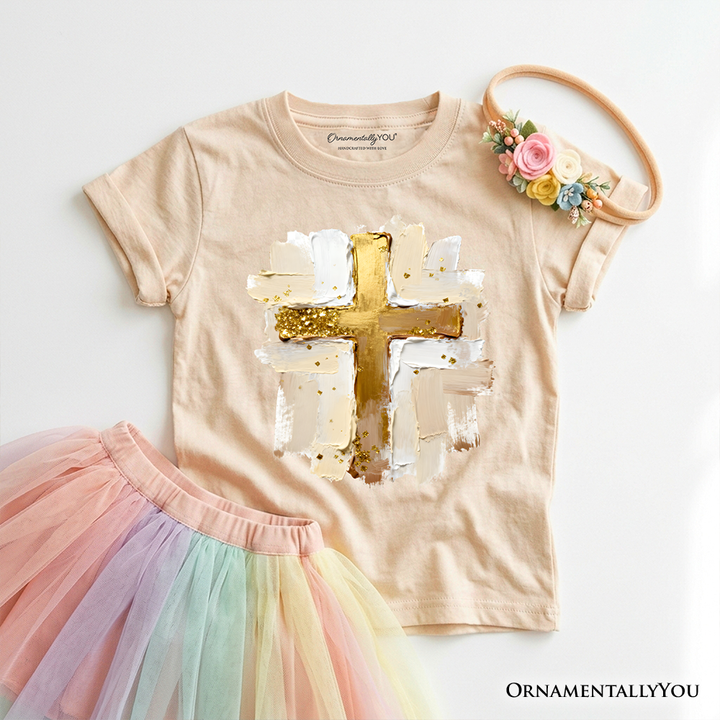 Kids Oil Brushstroke Cross T-Shirt, Christian Faith Jesus Easter Tee for Youth