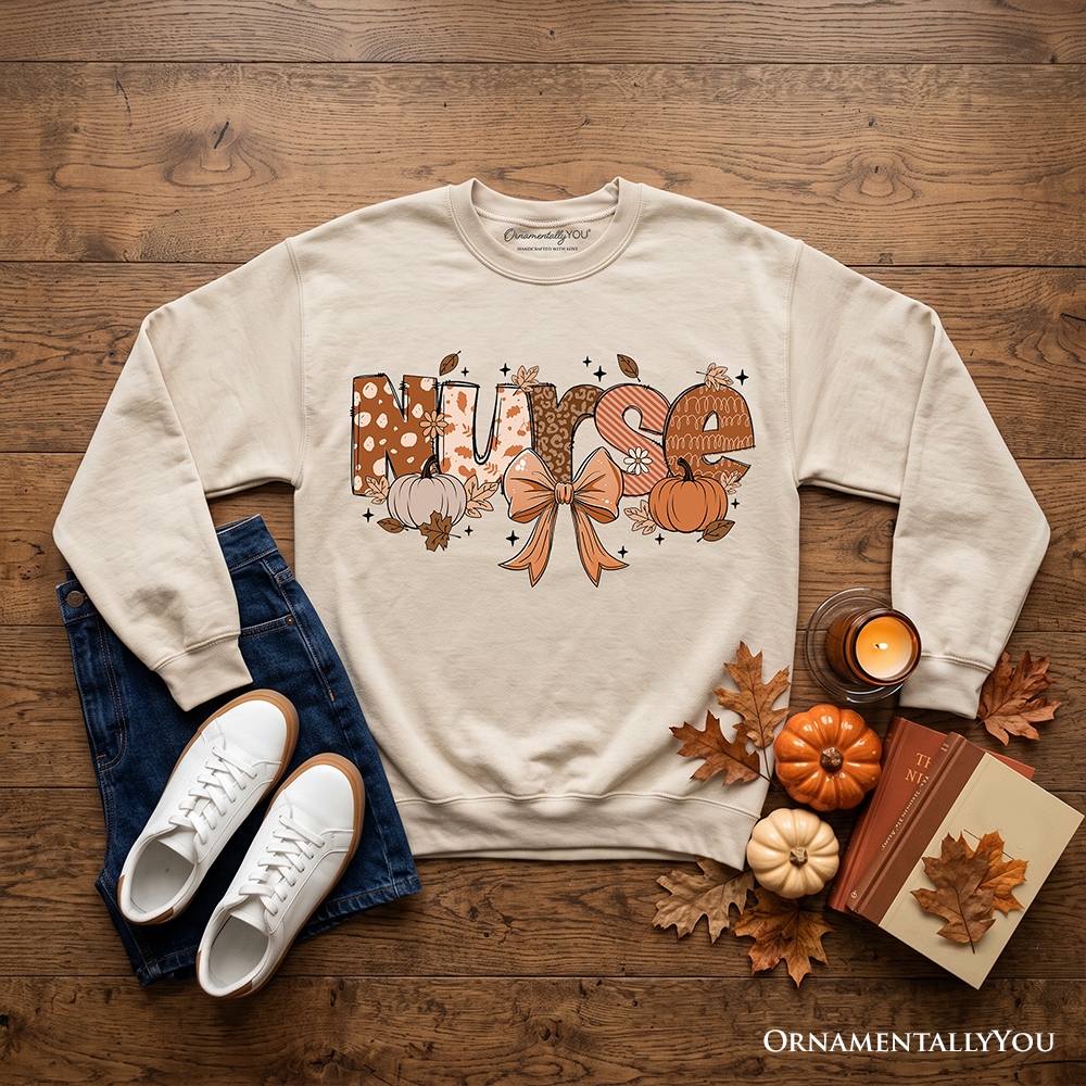 Nurse Coquette Autumn Sweatshirt, Cozy Fall Pumpkins Sweater for Healthcare Heroes