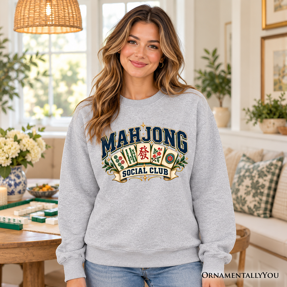 Mahjong Social Club Sweatshirt, Vintage Collegiate Tile Game Sweater