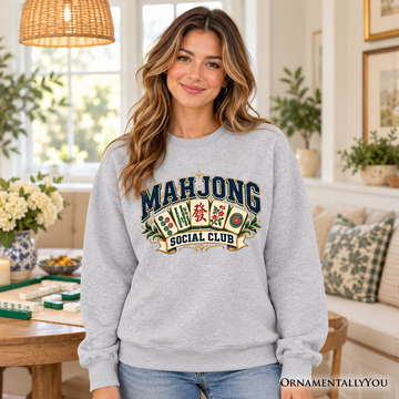 Mahjong Social Club Sweatshirt, Vintage Collegiate Tile Game Sweater