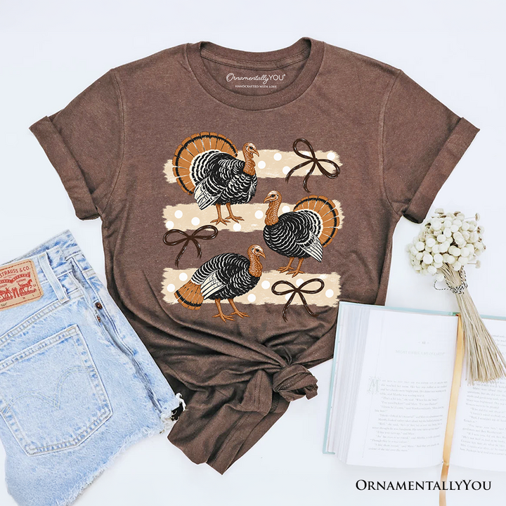 Turkey Bow Thanksgiving T-Shirt, Coquette Fall Tee