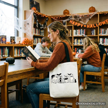 Cute Ghost Teacher Halloween Tote Bag, Retro Boo Spooky School Gift Shopper Tote Bag OrnamentallyYou 