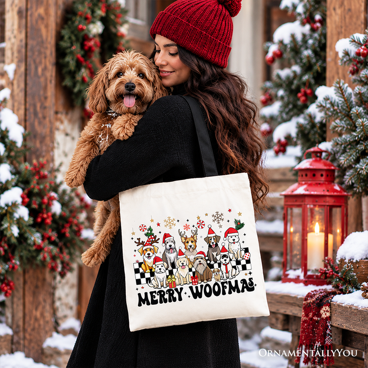 Merry Woofmas Dog Mama Tote Bag, Dogs With Santa Hats Christmas Gift Shopper