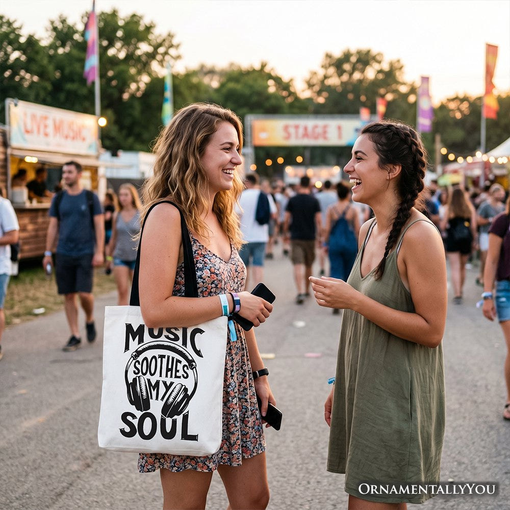 Music Soothes My Soul Tote Bag, Festival Concert Gift Shopper Tote Bag OrnamentallyYou 