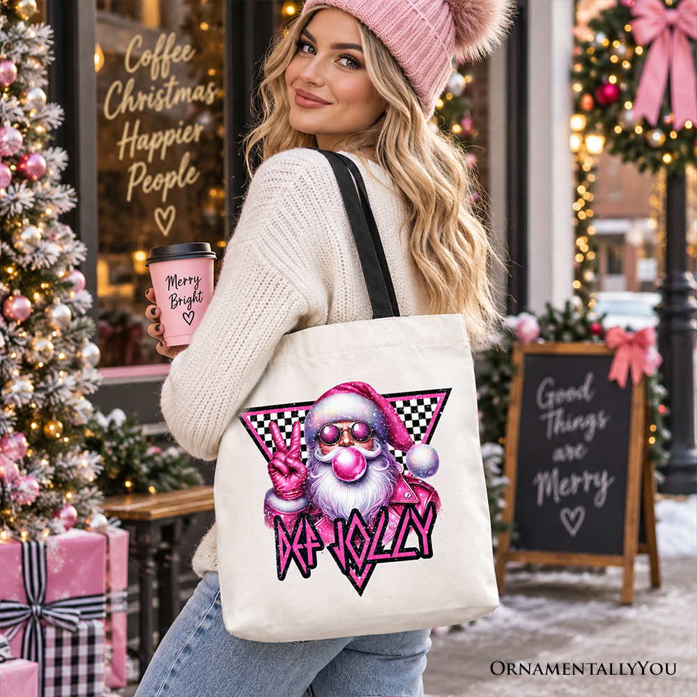 Pink Santa Blowing Bubblegum Tote Bag, Def Jolly Coquette Retro Christmas Gift Shopper