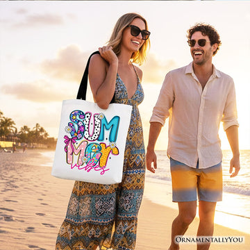 Summer Vibes Retro Floral Tote Bag, Coastal Beach Gift Shopper Tote Bag OrnamentallyYou 