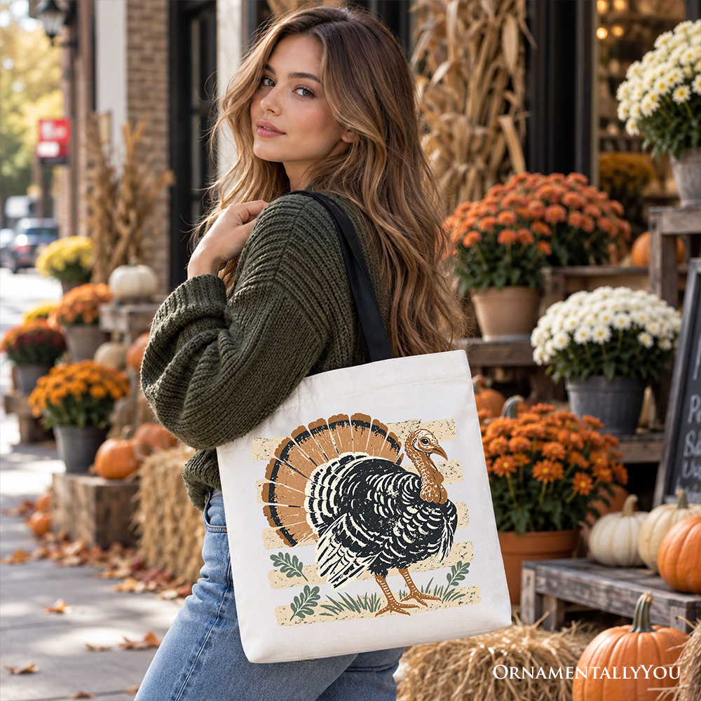 Vintage Turkey Tote Bag, Retro Thanksgiving Fall Holiday Gift Shopper