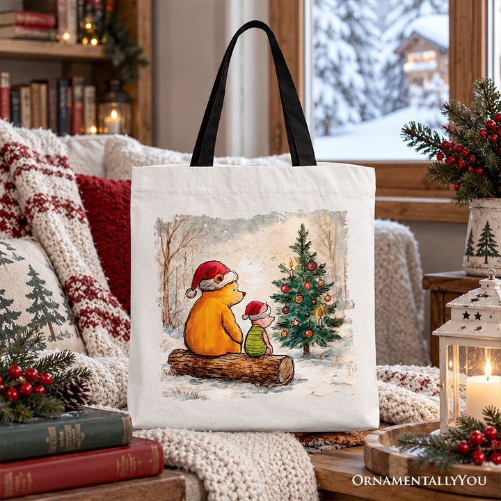 Winnie-the-Pooh Christmas With Friends Tote Bag, 1926 A.A. Milne Cozy Heartwarming Holiday Gift Shopper
