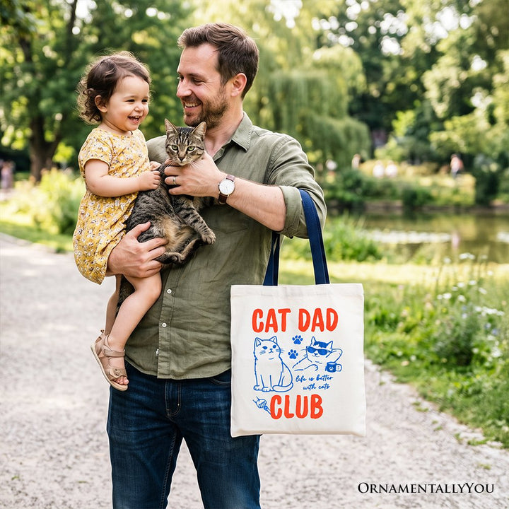 Cat Dad Club Retro Tote Bag, Funny Father's Day Gift Shopper Tote Bag OrnamentallyYou 