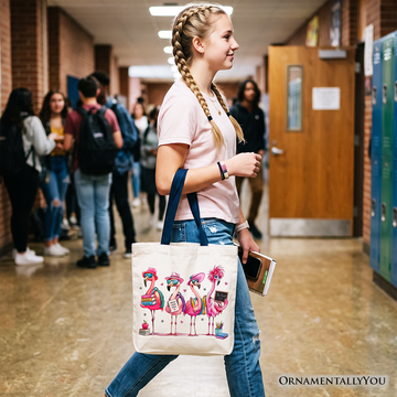 Flamingo Back to School Tote Bag, Cute Gift Shopper With Tropical Bird