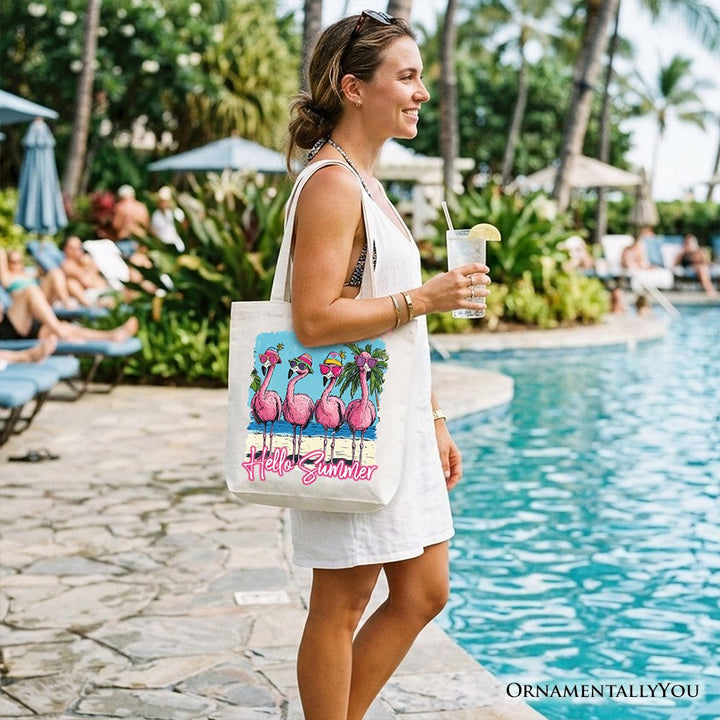 Flamingo Hello Summer Tote Bag, Tropical Beach Vacation Gift Shopper Tote Bag OrnamentallyYou 