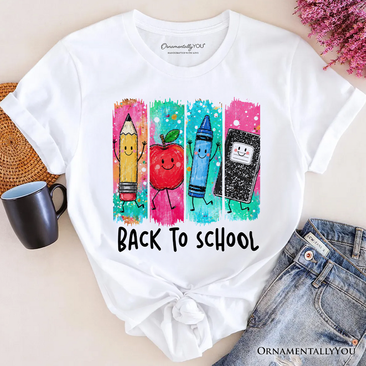 Brushstroke Back to School T-Shirt, Apple Pencil Notebook Tee for Teachers