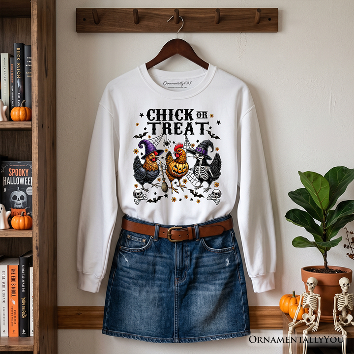 Chick or Treat Chicken Sweatshirt, Funny Farmhouse Halloween Sweate