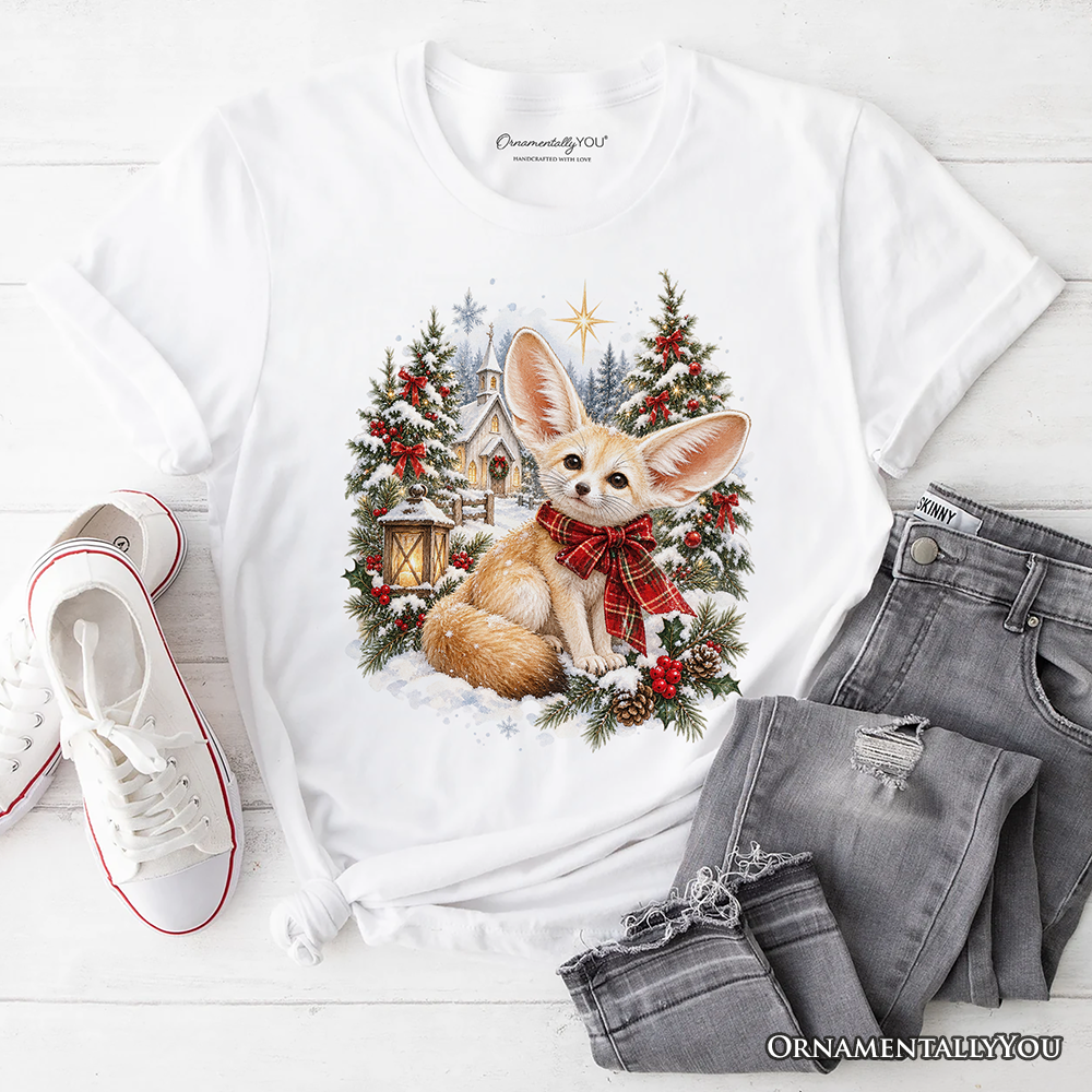 Church Fennec Fox Christmas T-Shirt, Winter Holiday Animal Tee