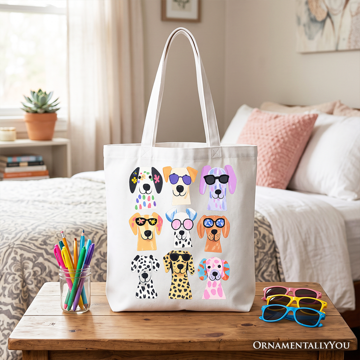 Colorful Dogs Tote Bag, Animals Breeds Summer Gift Shopper