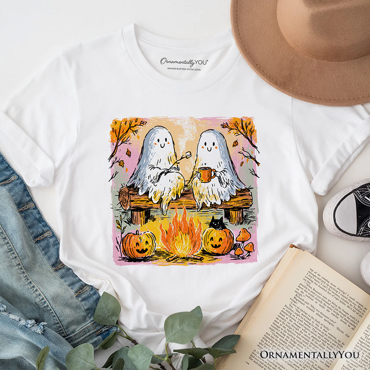 Cozy Campfire Ghosts T-Shirt, Fall Halloween Pumpkin Tee
