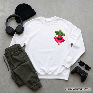 Cute Radish Faux Cross Stitch Sweatshirt, Funny Vegetable Foodie Sweater