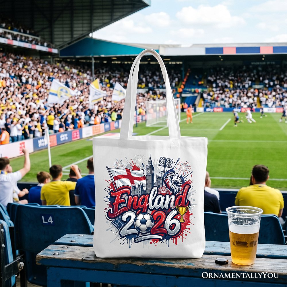 England 2026 Soccer Cup Global Championship Tote Bag, Fans Football Gift Shopper Tote Bag OrnamentallyYou White 