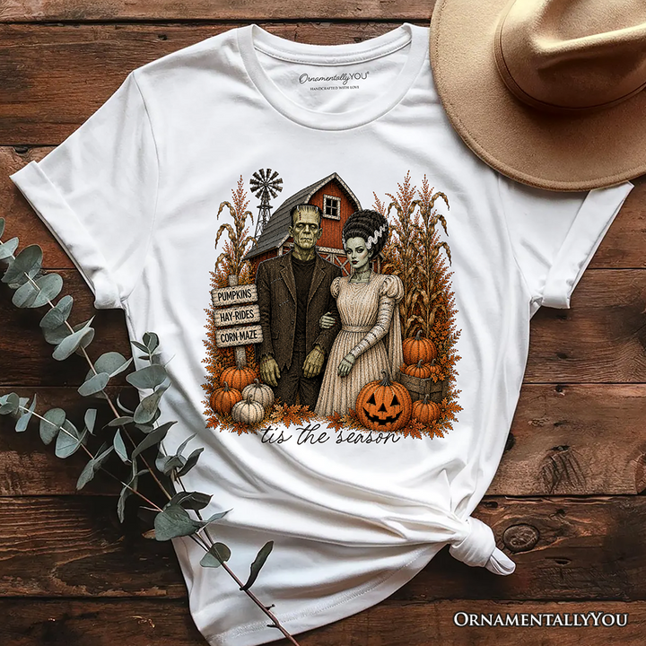 Frankenstein Couple Pumpkin Patch T-Shirt, Vintage Halloween Fall Festival Tee