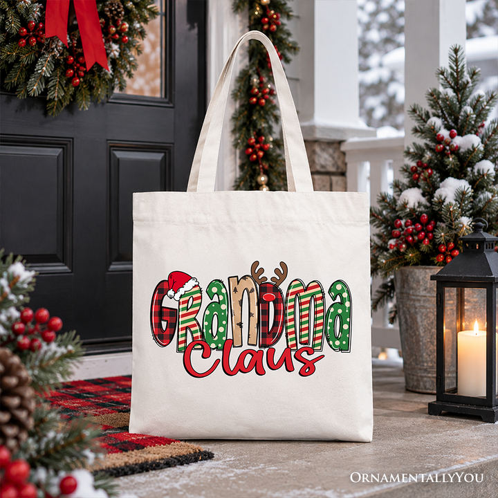 Grandma Claus Retro Christmas Tote Bag, Matching Family Holiday Gift Shopper