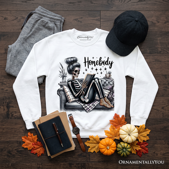 Homebody Reading Skeleton Sweatshirt, Funny Lazy Selfcare Sweater for Introvert Women