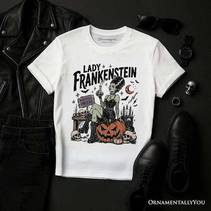 Lady Frankenstein T-Shirt, Vintage Gothic Beautifully Undead Halloween Tee