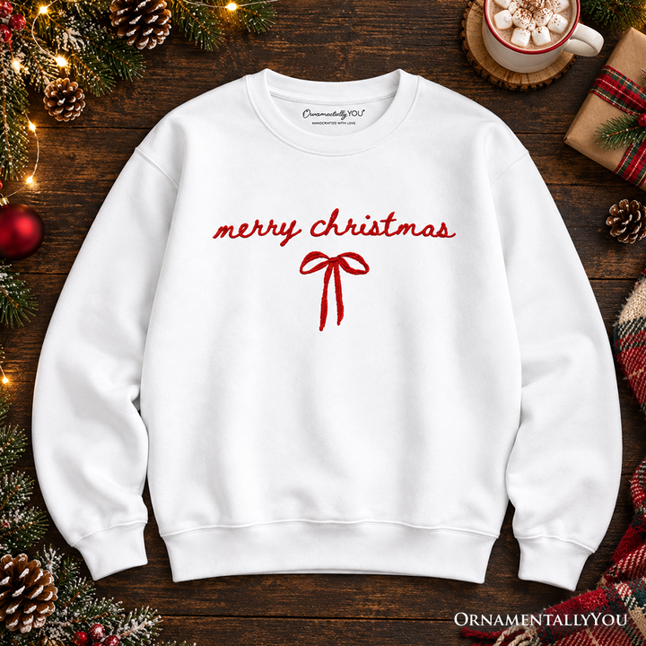 Merry Christmas Bow Sweatshirt, Minimalist Coquette Holiday Sweater