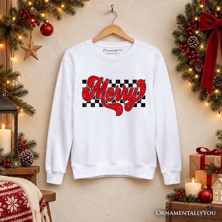 Merry Retro Sweatshirt, Christmas Checkered Sweater