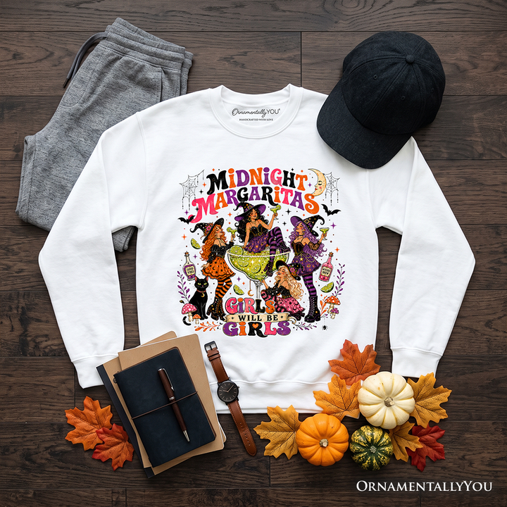 Midnight Margaritas Retro Halloween Sweatshirt, Colorful Girls Night Witch Cocktail Sweater
