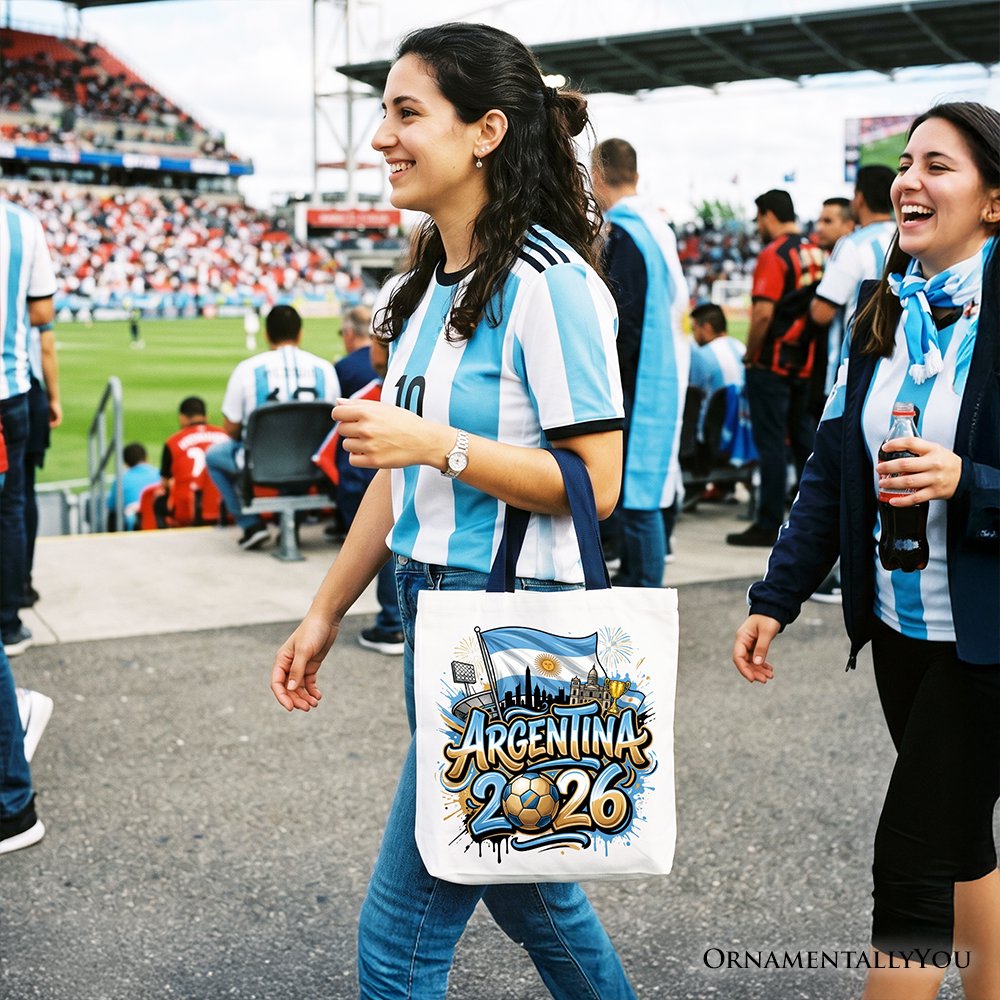 Argentina 2026 Soccer Cup Global Championship Tote Bag, Fans Football Gift Shopper Tote Bag OrnamentallyYou 