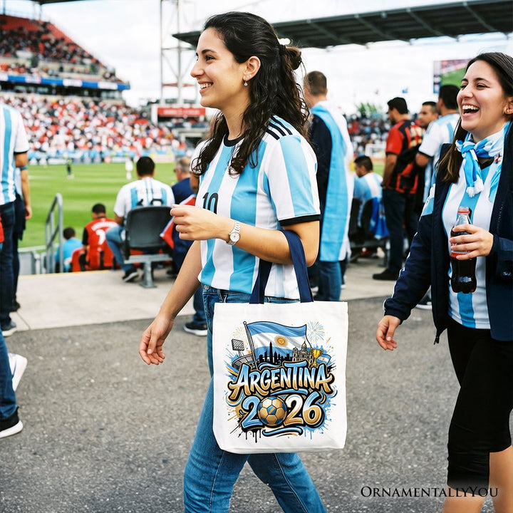 Argentina 2026 Soccer Cup Global Championship Tote Bag, Fans Football Gift Shopper Tote Bag OrnamentallyYou 
